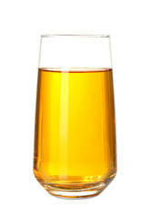 Glass with fresh apple juice on white background
