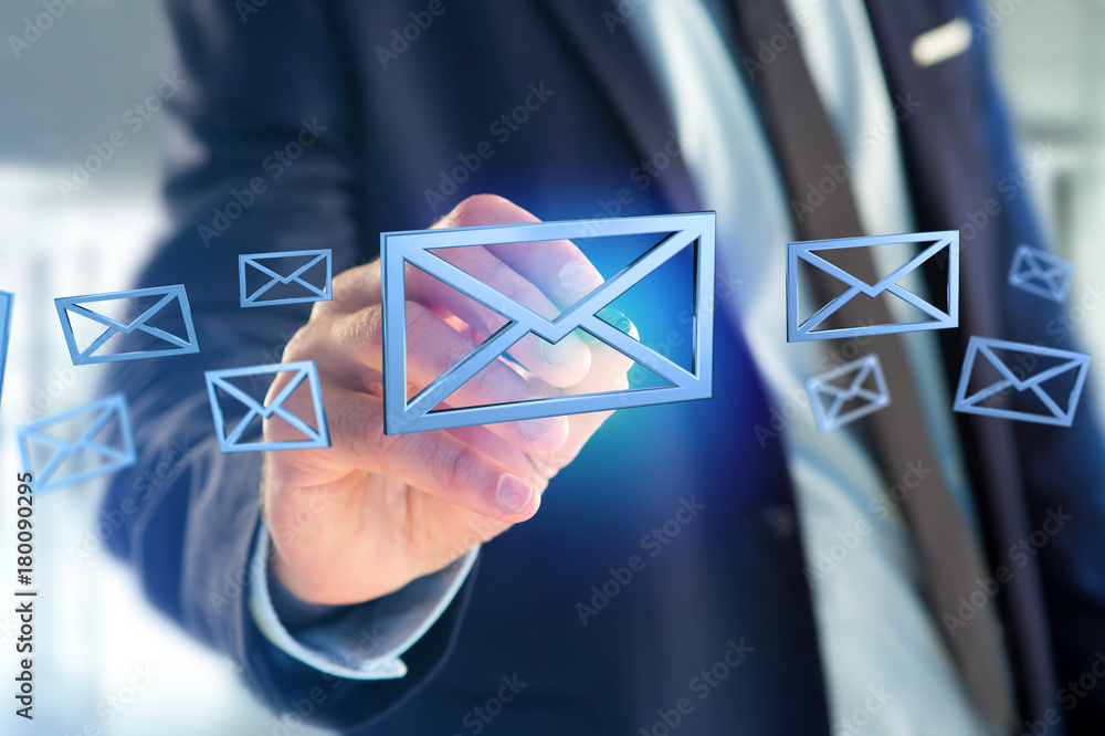Poster blue email symbol displayed on a color background - 3d rendering