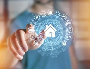 Home button of a technology interface surrounded by application - technology app concept