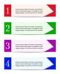 Header designs. Four banners in red, green, purple, blue. Horizontal infographic templates. Business concept for advertising, marketing, web pages, presentations. Vector EPS10