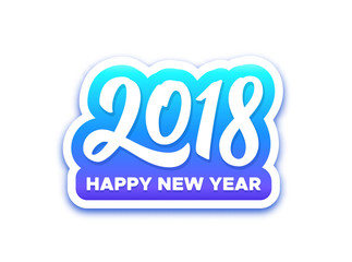 Happy New Year 2018 paper label with typography isolated on white background. Vector carving art style illustration for sticker or greeting card for chinese year of the dog