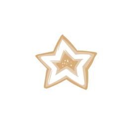 Hand drawn vector abstract fun Merry Christmas time cartoon illustration card with baked gingerbread cookie star shape isolated on white background