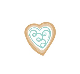 Hand drawn vector abstract fun Merry Christmas time cartoon illustration card with baked gingerbread cookie heart shape isolated on white background