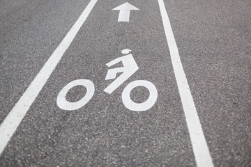 Bike lane sign painted on roadway