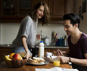 Coouple Eating Morning Breakfast Togetherness