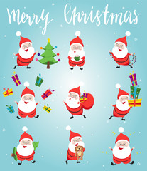 Little Happy Santa Claus Cartoon Characters set.