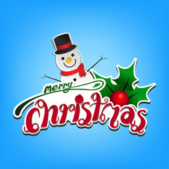 Merry christmas card on light blue background copy space for Greeting card, vector and illustration.