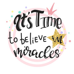 Vector hand drawn slogan design with gold glitter.