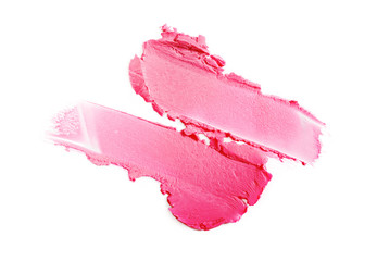 Pink lipstick stroke for makeup as sample of cosmetic product