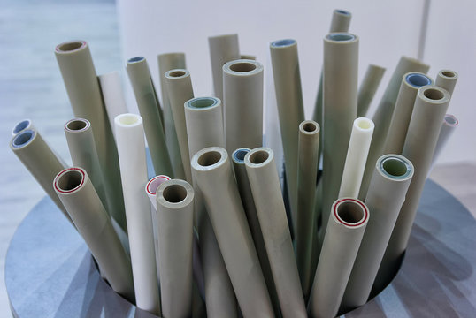 Sample of plumbing plastic pipes close-up. Industry