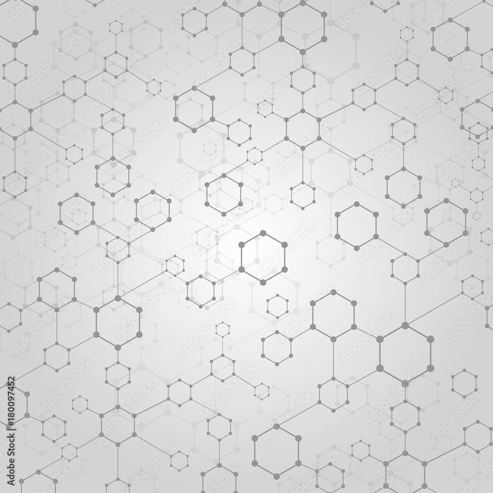Poster abstract technology geometric hexagon with dots line connection background. dna medical and molecule