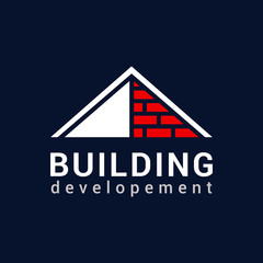 Vector logo template for real estate or building company. Illustration of roof made of bricks. EPS10. Icon concept. Architecture.