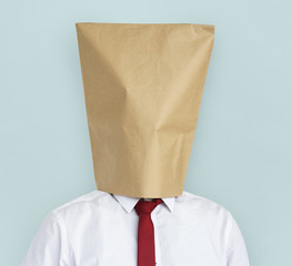 Man Paper Bag Cover Face Ashamed Portrait Concept