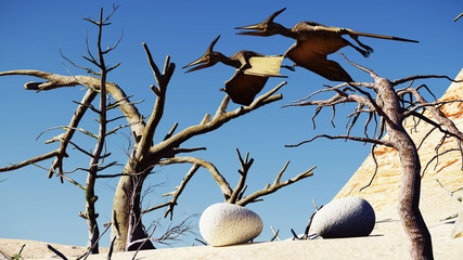 Egg and pterodactyl 3d rendering © satori