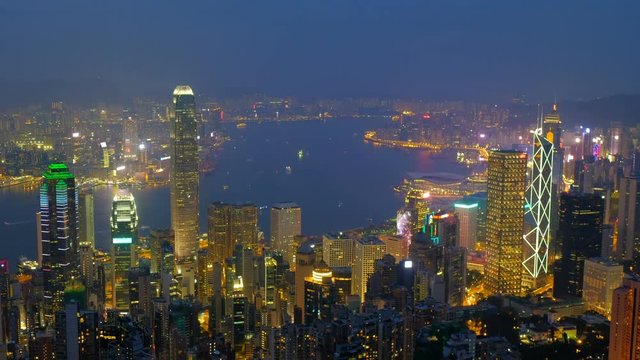 Time lapse of Hong Kong skyline view from Victoria Peak. 4K footage.