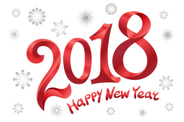 2018 Happy new year design. Modern red text design on white background. snowflake Vector illustration.
