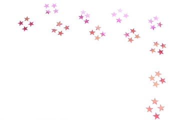 Colorful shiny stars on a white background, copy space