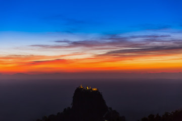 sunset over high sacred place of Mount Popa Myanmar