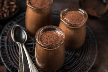chocolate coffee mousse in glass jars