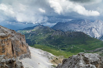 beautiful mauntain landscape in Italian Dolomites Alps. Passo Pordoi. South Tyrol. Italy