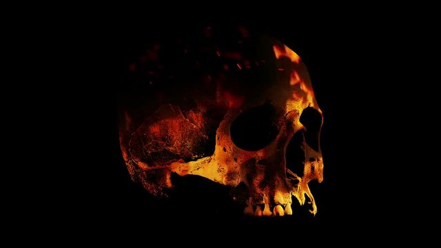 Skull Rotates In Flames Abstract