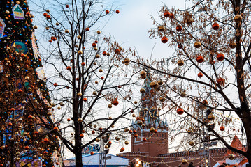 Christmas decorations at Red Square, Moscow, Russia