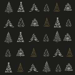 Seamless pattern. Christmas tree. Vector illustration, eps10. Trendy black and golden fir-trees isolated on white background. Design for print, web, greeting cards.