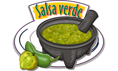 Salsa verde - traditional green mexican sauce - vector