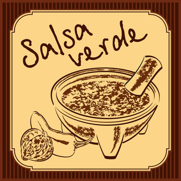 Salsa verde - traditional green mexican sauce - vector