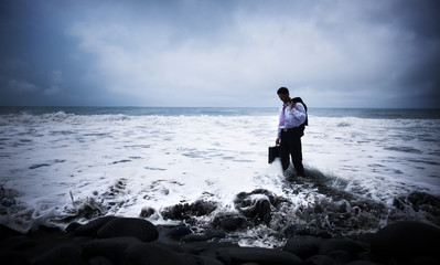 Fototapeta na wymiar Businessman on a beach in Samoa