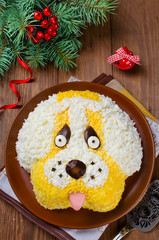 Salad in a shape of a funny dog