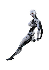 3D Rendering Female Robot on White