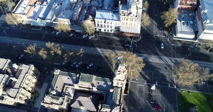 Town hall of Bendigo regional historic town overhead top down aerial set.
