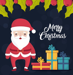 santa claus and gift boxes over black background colorful design vector illustration