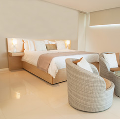 Luxury bedroom interior. Modern interior of a bedroom