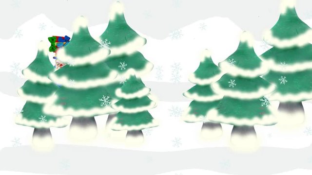 Santa driving a car wirh Christmas gifts in forest 3D video animation cartoon