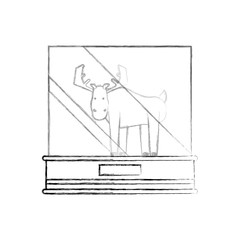 museum showcase with moose icon over white background vector illustration