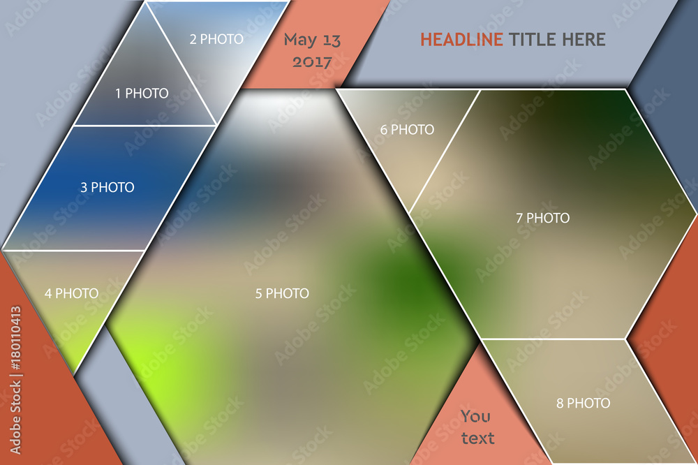 Wall mural template for photo collage in modern style. frames for clipping masks is in the vector file