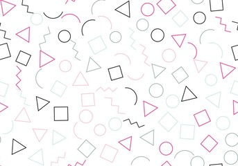 Seamless memphis pattern with white background. Trendy memphis style. Vector repeating texture.