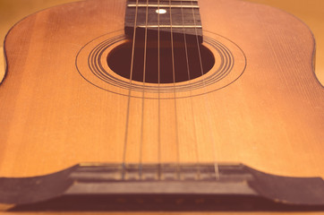 Obraz premium Detail of old acoustic guitar