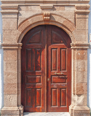 Old vintage wooden oriental home decoration aged brown rusty door