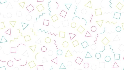 Memphis seamless geometric pattern with white background. Vector repeating texture.