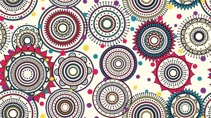 Seamless round ornament pattern with beige background. Vector repeating texture. Perfect for printing on paper or fabric.