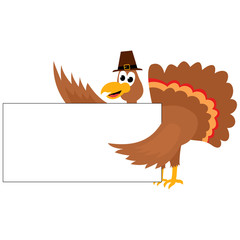 Cartoon turkey holding blank placard