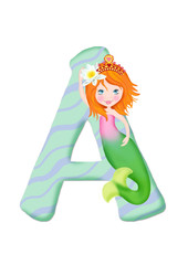 girl, alphabet, mermaid
