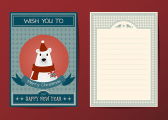 Merry Christmas vector polar bear character greeting card