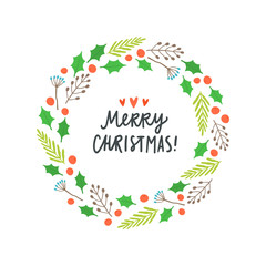 Beautiful Christmas plant laurel. Vector hand drawn illustration. Greeting card template