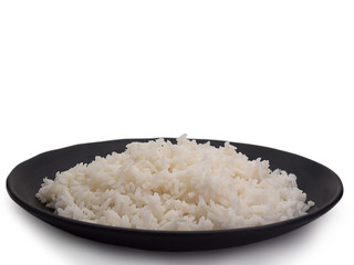bowl full of rice on white .