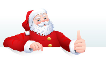 Vector illustration of Santa Claus cartoon character for a blank sign, web header page.