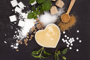 Various types of sugar from above